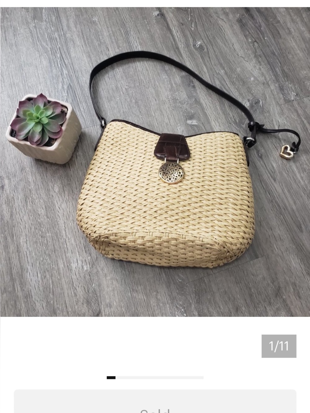 Brighton Bags Woven Rattan Bag with Brown Trim